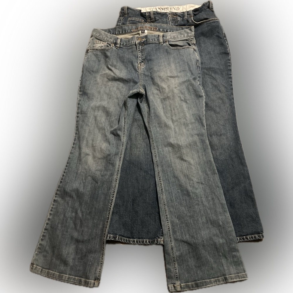 Lands' End Women's Flare Jeans in Light and Dark Blue Size 16